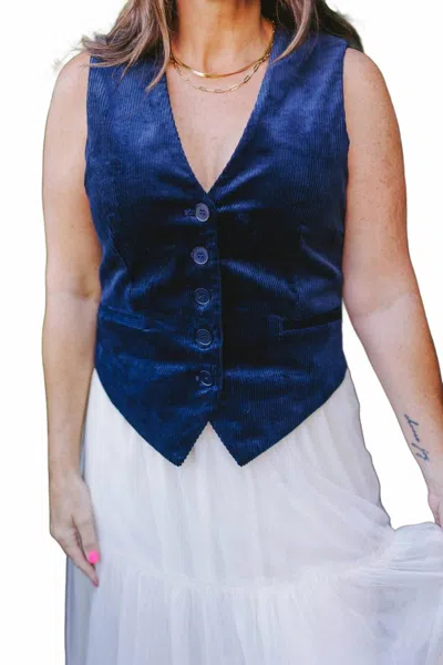 Strut & Bolt Button Down Corduroy Vest In Navy In Orange