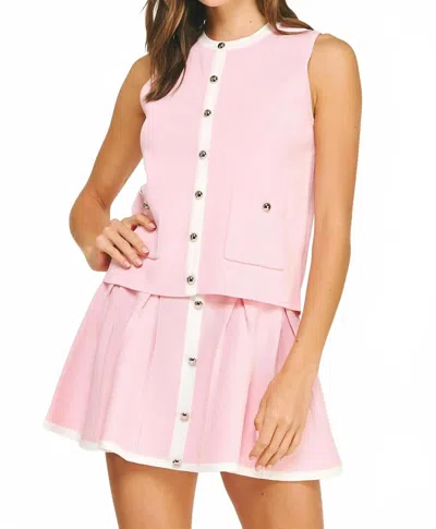 Strut & Bolt Button Down Knit Vest Top In Pink
