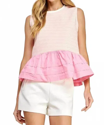 Strut & Bolt Camron Stripe Ruffle Top In Blush In Pink