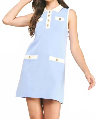 Strut & Bolt Carly Preppy Knit Polo Mini Dress In Blue