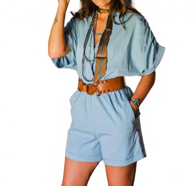 Strut & Bolt Chambray Poplin Romper In Blue