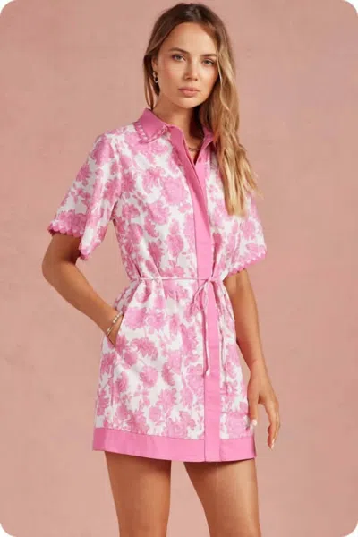 Strut & Bolt Charlie Scallop Crochet Mini Shirt Dress In Botanical Garden In Multi