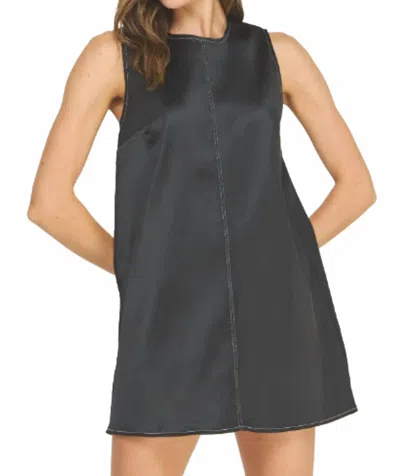 Strut & Bolt Contrast Stitch Stretch Satin Mini Dress In Black