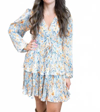Strut & Bolt Coraline Pleated Mini Dress In Blue Multi