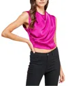 Strut & Bolt Cowl Neck Satin Top In Magenta