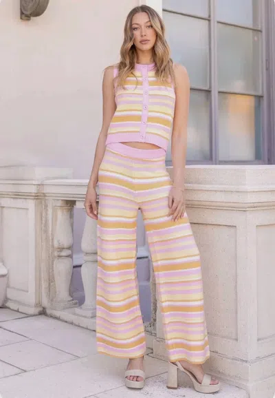 Strut & Bolt Crochet Stripe Knit Wide Leg Pants In Yellow Multi