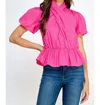 Strut & Bolt Cross Neck Puff Sleeve Blouse In Fuchsia In Pink