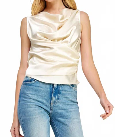 Strut & Bolt Draped Neckline Satin Sleeveless Blouse In Champagne