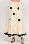 Strut & Bolt Elizabeth Embroidered Midi Skirt In Ecru/black In White