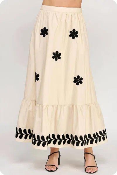 Strut & Bolt Elizabeth Embroidered Midi Skirt In Ecru/black In White