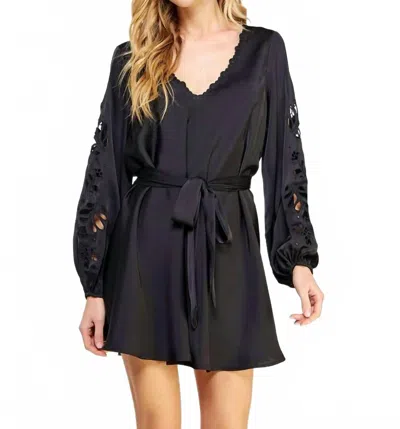 Strut & Bolt Embroidered Cutout Detail Satin Mini Dress In Black