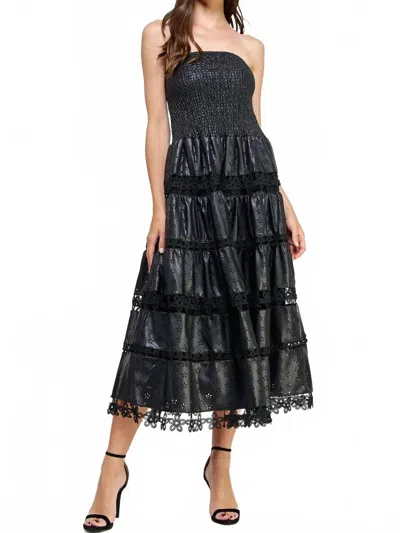 Strut & Bolt Embroidered Luxe Leather Midi Dress In Black
