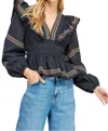 Strut & Bolt Embroidered Ruffle Top In Black