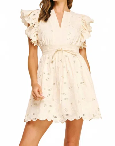 Strut & Bolt Eyelet Cotton Lace Scallop Mini Dress In Ecru In Multi