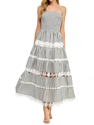 Strut & Bolt Eyelet Lace Stripe Tube Dress In White/charcoal