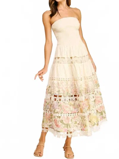 Strut & Bolt Eyelet Lace Tube Dress In Floral Print In Neutral
