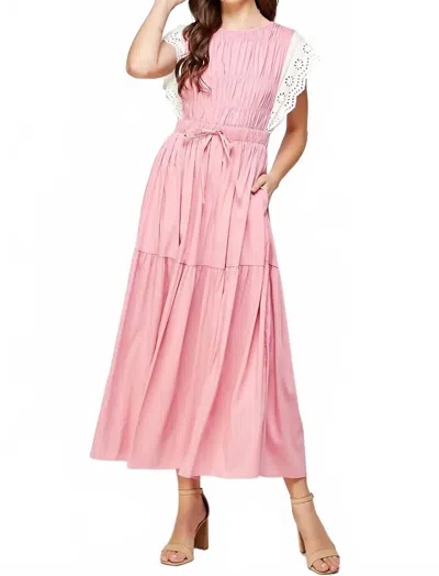 Strut & Bolt Eyelet Trim Tiered Midi Dress In Pink