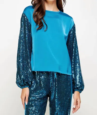 Strut & Bolt Feel Sequin & Satin Pullover In Teal In Blue