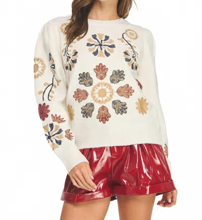 Strut & Bolt Floral Embroidered Sweater In Cream In White