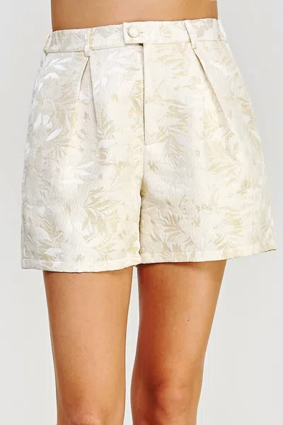 Strut & Bolt Floral Jacquard Front Pleat Shorts In Cream In White