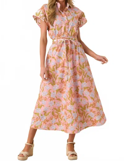 Strut & Bolt Floral Print Block Shirt Midi Dress In Multi