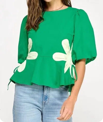 Strut & Bolt Flower Color Block Poplin Top In Emerald/light Lime In Multi