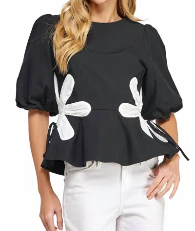 Strut & Bolt Flower Color-blocked Poplin Top In Black/off White In Multi