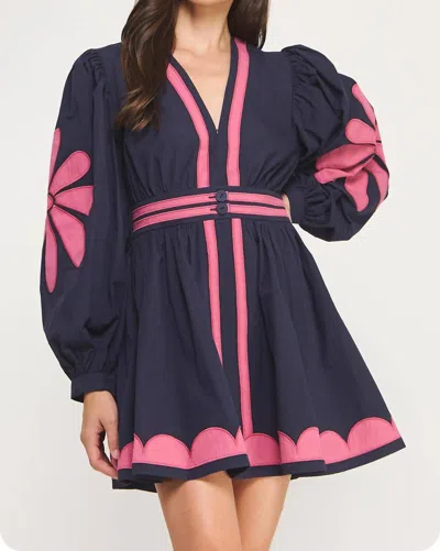 Strut & Bolt Flower Patch Mini Dress In Blue