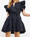 Strut & Bolt Flutter Sleeve Poplin Mini Dress In Black