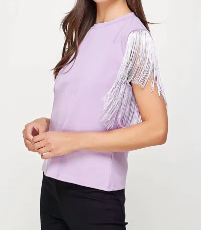 Strut & Bolt Fringe Sleeve Tee Top In Lavender In Neutral