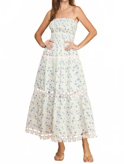 Strut & Bolt Gloria Floral Strapless Midi Dress In Blue/cream In Multi