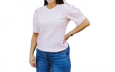 Strut & Bolt Herringbone Puff Sleeve Top In Mauve And White