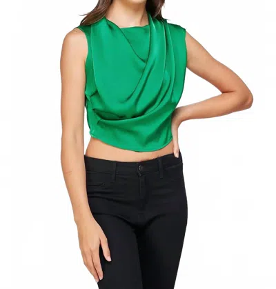 Strut & Bolt High Cowl Neck Satin Top In Green