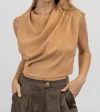 STRUT & BOLT JOAH HIGH COWLED BLOUSE IN TAN