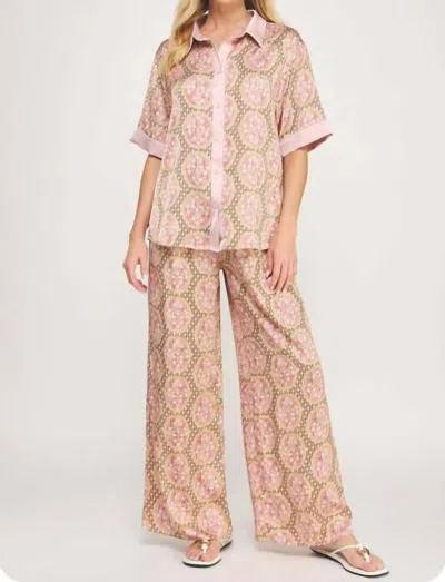 Strut & Bolt Katie Luxury Satin Resort Set In Floral Damask In Multi