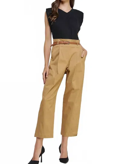 Strut & Bolt Knit Top Contrast Jumpsuit In Tan/black In Multi