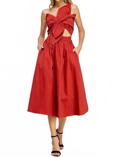 Strut & Bolt Knotted Flower Bow Midi Dress In Brick In Animal Print