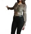 Strut & Bolt Lace Detail Long Sleeve Bodysuit In Khaki In Green