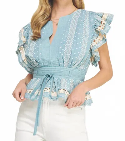 Strut & Bolt Lauren Chambray Ruffle Blouse In Blue