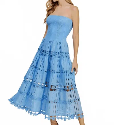 Strut & Bolt Lena Eyelet Midi Dress In Chambray In Multi