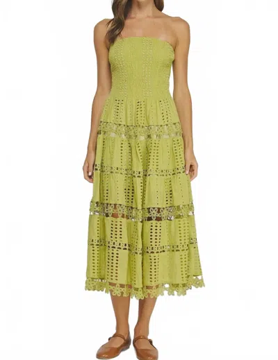 Strut & Bolt Lena Eyelet Midi Dress In Chartreuse In Green