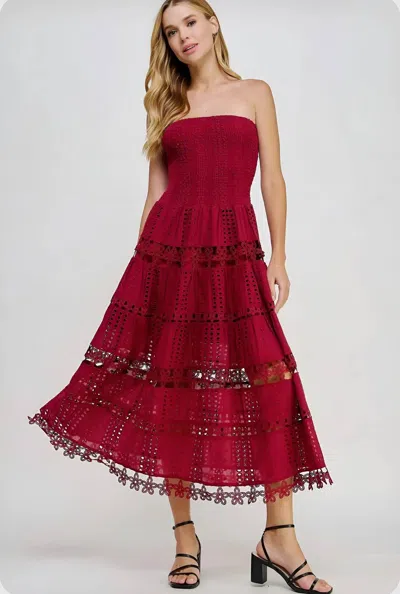 Strut & Bolt Lena Eyelet Midi Dress In Cherry Burgundy In Red