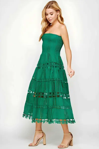 Strut & Bolt Lena Eyelet Midi Dress In Emerald In Green