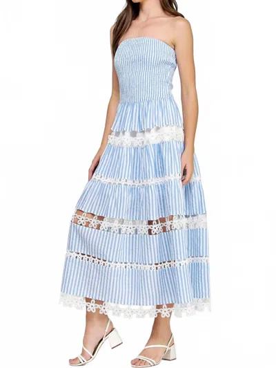 Strut & Bolt Lena Eyelet Midi Dress In Navy Stripe In Blue