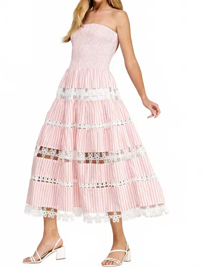 Strut & Bolt Lena Eyelet Midi Dress In Pink Stripe