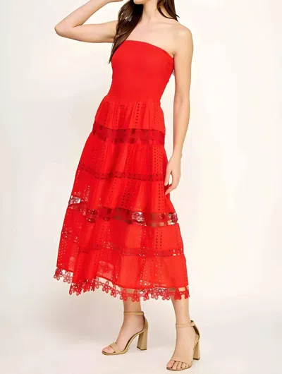 Strut & Bolt Lena Eyelet Midi Dress In Red