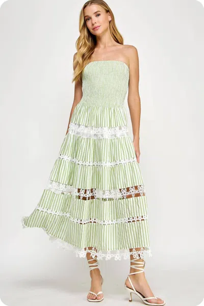 Strut & Bolt Lena Eyelet Midi Dress In Sage Stripe In Green