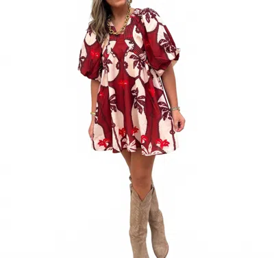 Strut & Bolt Linen Mini Dress In Burgundy In Multi