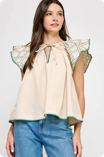 Strut & Bolt Maddy Flutter Blouse In Jade, Cream In Neutral