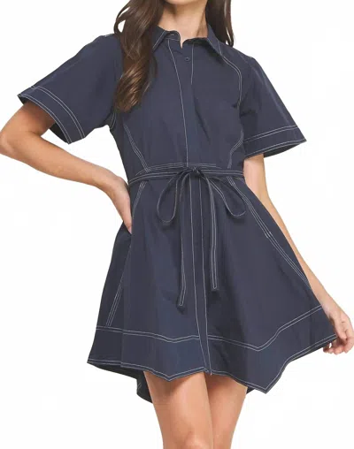 Strut & Bolt Mia Contrast Stitch Belted Mini Dress In Navy/white In Blue